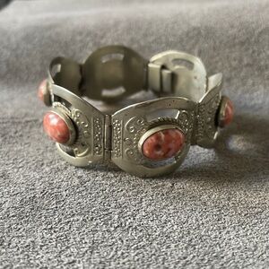 Sterling Taxco Pink Glass Link Bracelet Vintage